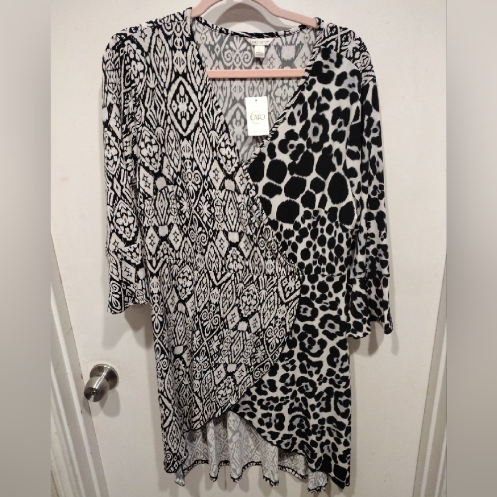 NWT Cato Women's Multi Print Art To Wear Wrap Dress Sz L-Asymmetric Hem Mobwife